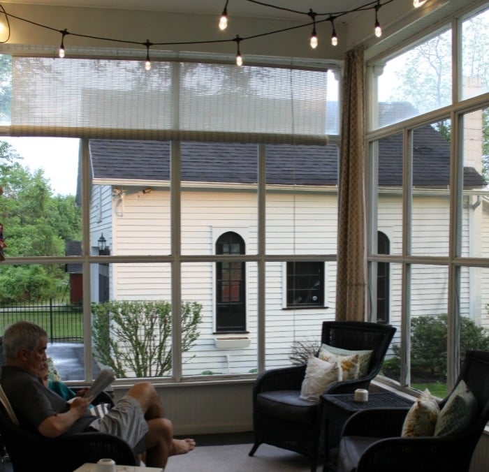 cafe lights screened porch