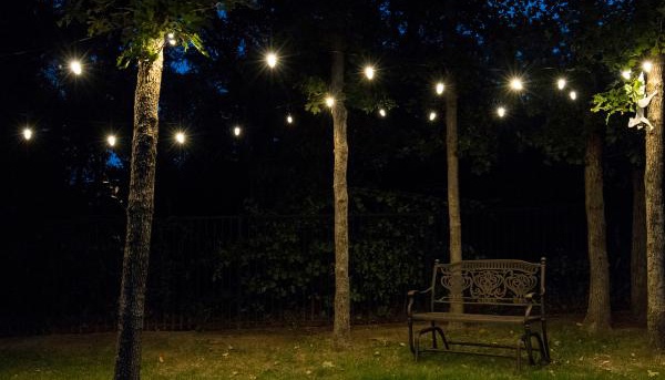 Add patio string lighting to your backyard for your outdoor events this summer.
