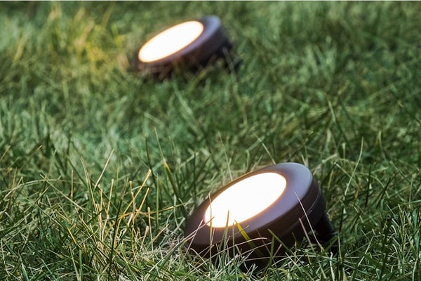 Stake Enbrighten-Landscape-Puck-Lights into the ground for easy installation.
