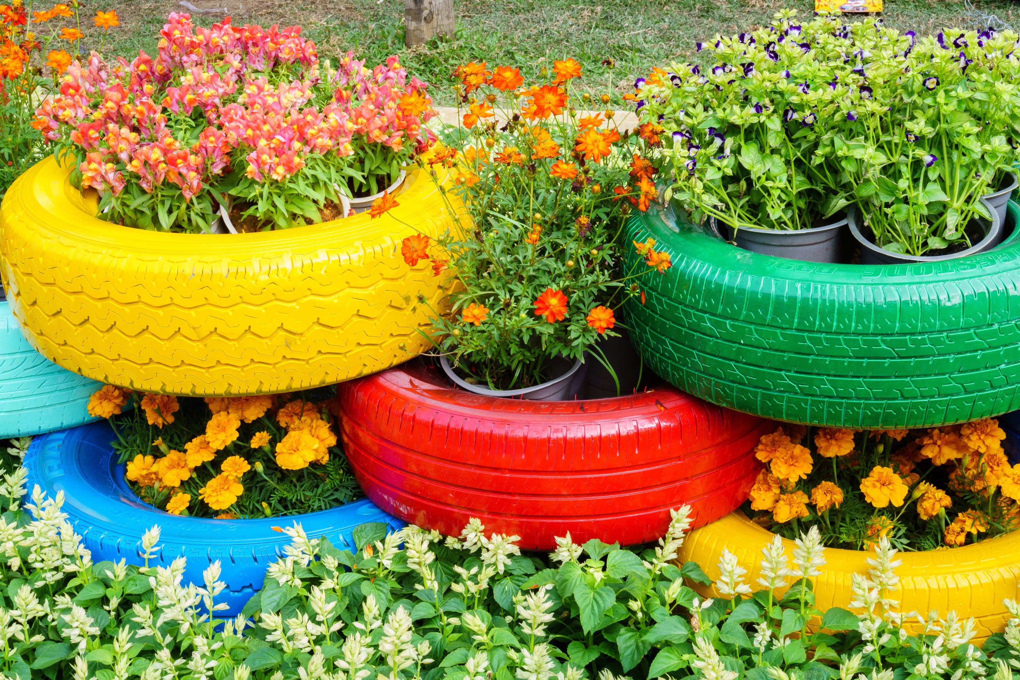 colorful-tire-container-garden